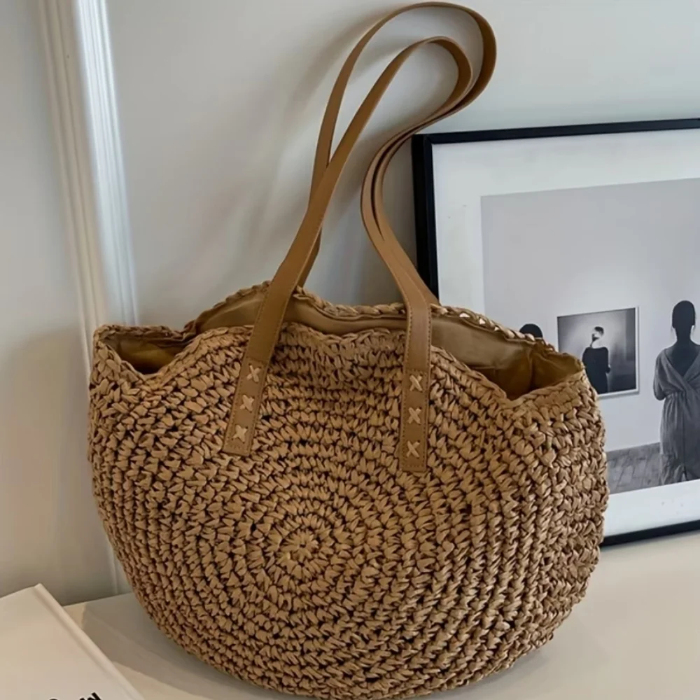 Straw Woven Tote Bag Double Handle